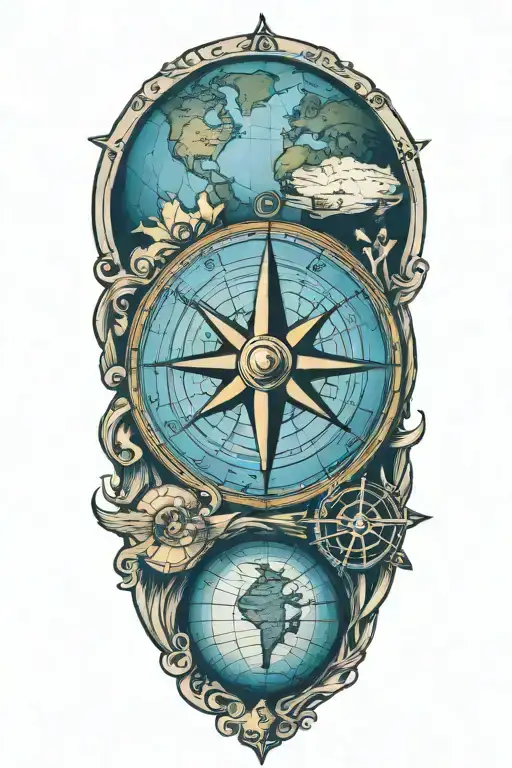 travel inspired tattoo featuring compass, globe symbolizing europe tattoo design idea