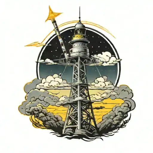 head nuclear radio tower with Lightnings tattoo design idea