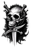 animal skull and sword black and grey tattoo design idea