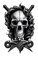 animal skull and sword black and grey tattoo design idea