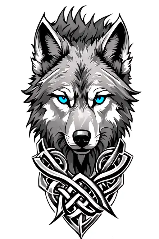 wolf with blue eyes on armor tattoo design featuring Celtic trinity knot  tattoo design idea
