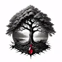 poison tree with ruby stone tattoo design idea