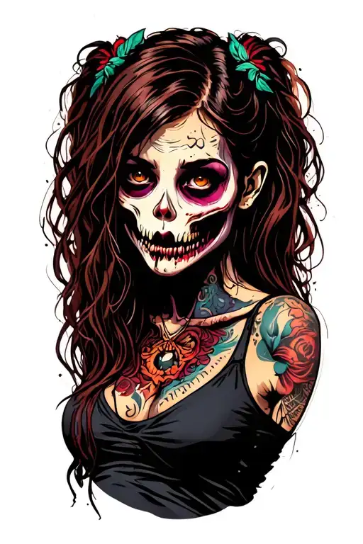 zombie girl with tattoos standing tattoo design idea