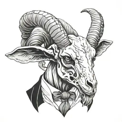 goat skull wearing suit tattoo design idea