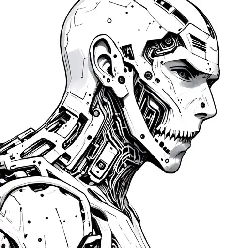 noisy boy from real steel only head with circuits coming out from where was his neck since he was decapitaded tattoo design idea