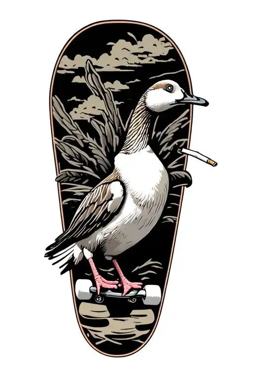 Goose jumps on a skate with a cigarette tattoo design idea