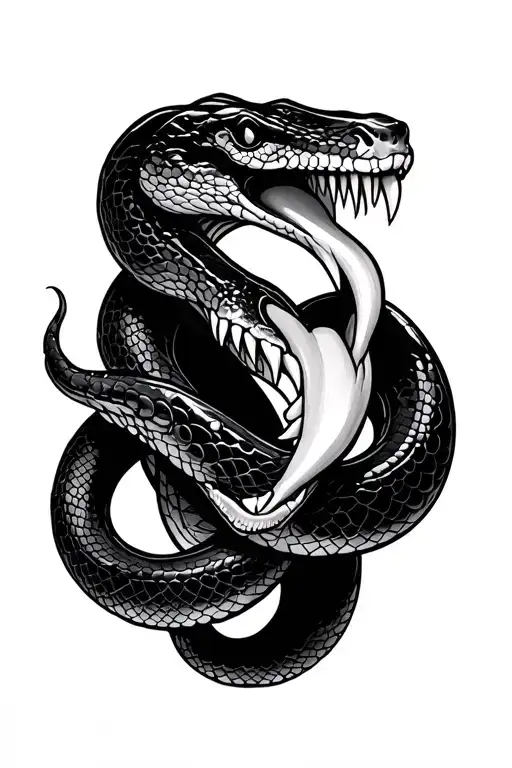 2 heads snake one with fangs one with tounge tattoo design idea
