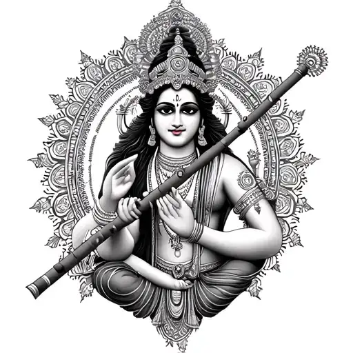 shree shyam with flute surrounded tattoo design idea
