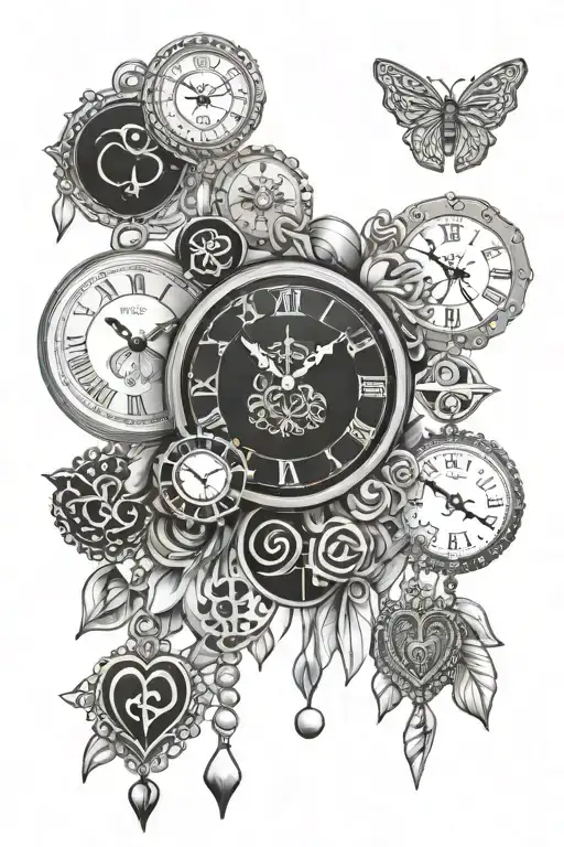 mandella clock hearts beads necklace with names tattoo design idea