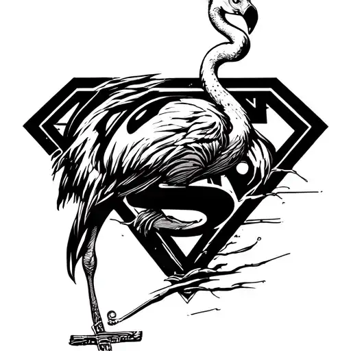 Flamingo in a Superman logo with a cross tattoo design idea