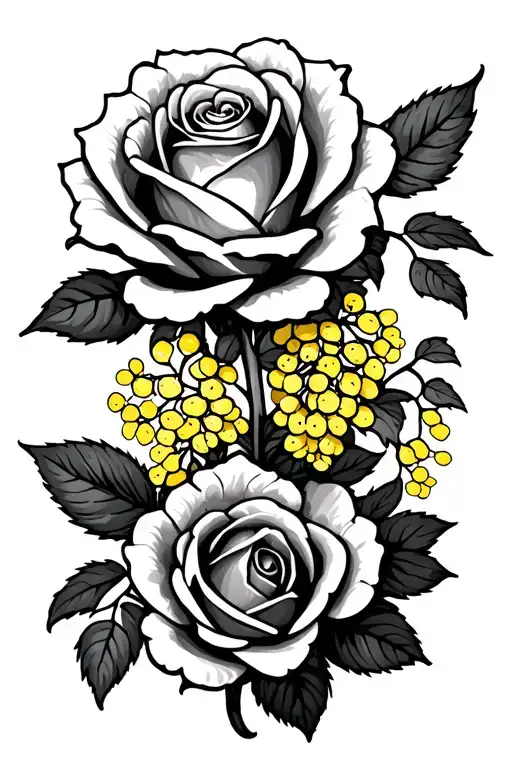 Rose and Wattle tattoo design idea