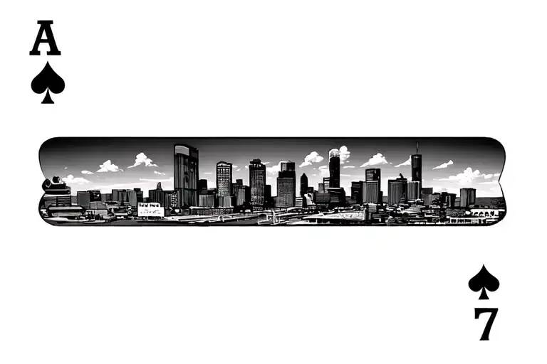 777 with playing card Las Vegas skyline tattoo design idea