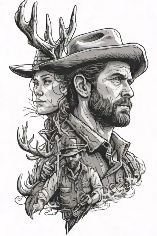 Arthur Morgan and deer red dead redemption 2 tattoo design idea