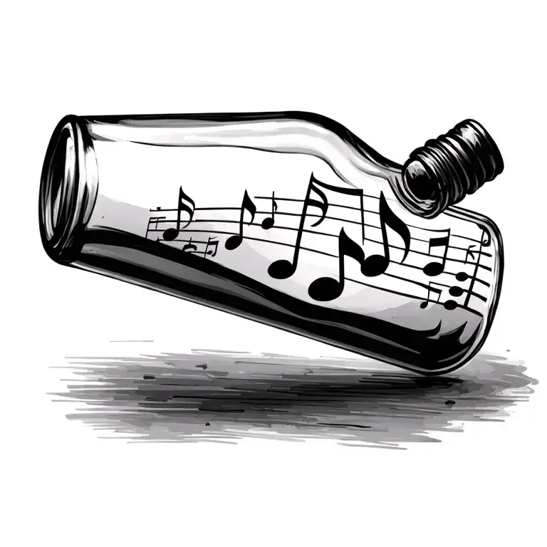 message bottle with music notes tattoo design idea