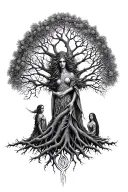 freya norse goddes growing together ygg drasil tree tattoo design idea