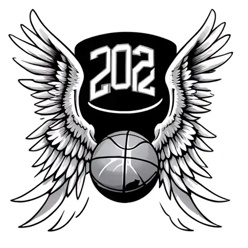 Basketball with wings spread attached to basketball incorporate 202 in it for the chest tattoo design idea