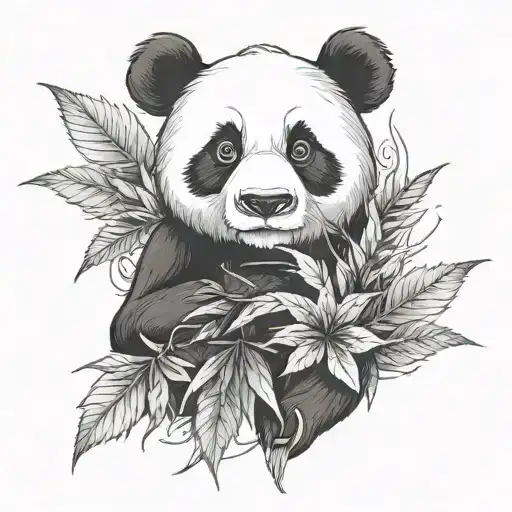 panda with weed leaf tattoo design idea