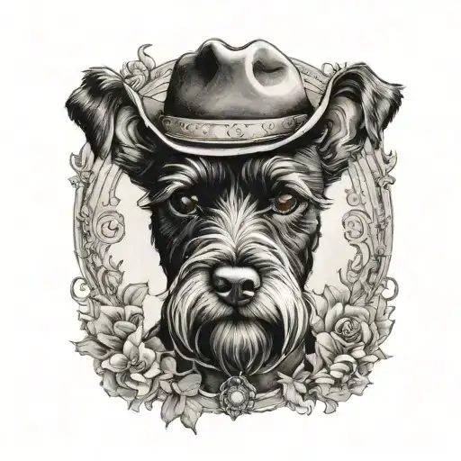 black schnauzer cowgirl portrait tattoo design idea