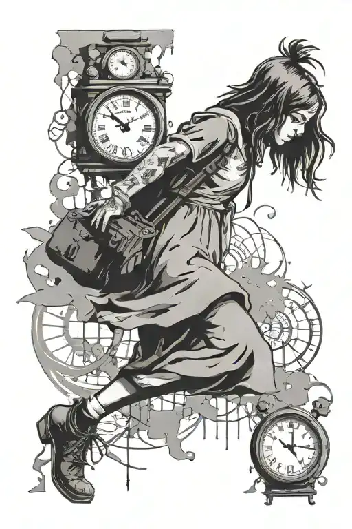 Banksy girl with dissolving clock tattoo design idea