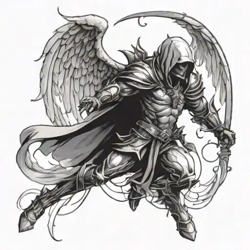 Hooded Arch Angel Defeating A Demon  sketch tattoo design idea