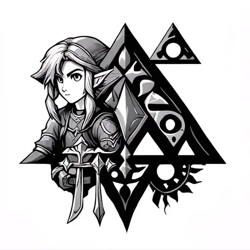 twilight princess link with link to the past link with the triforce between them tattoo design idea
