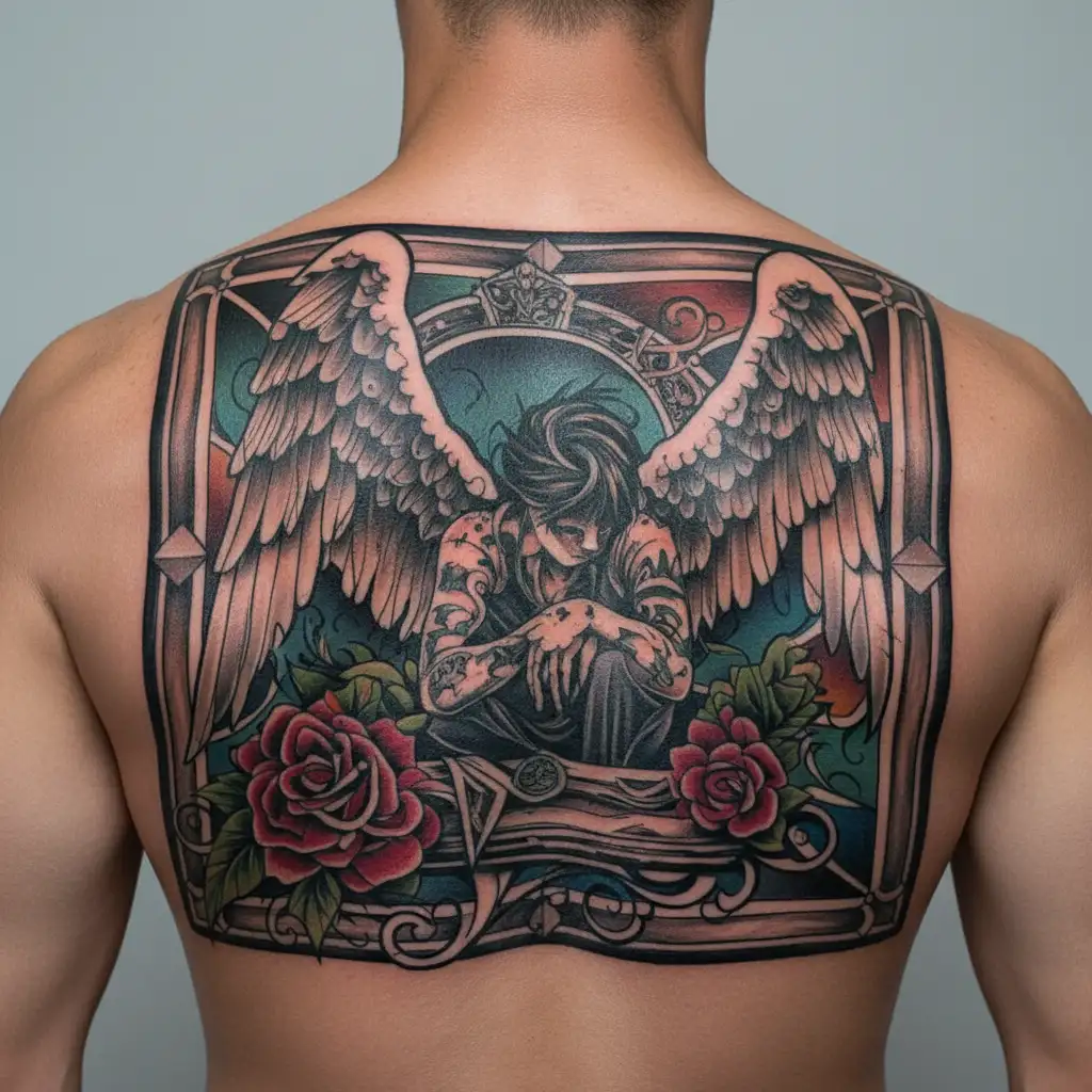 PTSD fallen angel tattoo design idea