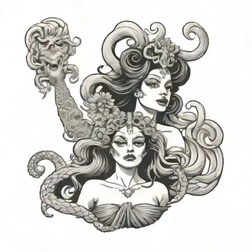 dead madame Medusa, Ursula, and evil stepsister Anastasia tattoo design idea