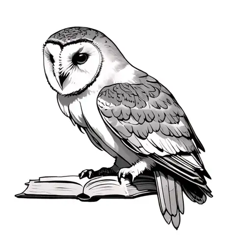 a barn owl reading an open book tattoo design idea
