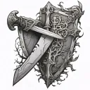 a sword driven into a broken shield, and that's all, if turned vertically it looks like a tree tattoo design idea