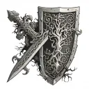 a sword driven into a broken shield, and that's all, if turned vertically it looks like a tree tattoo design idea