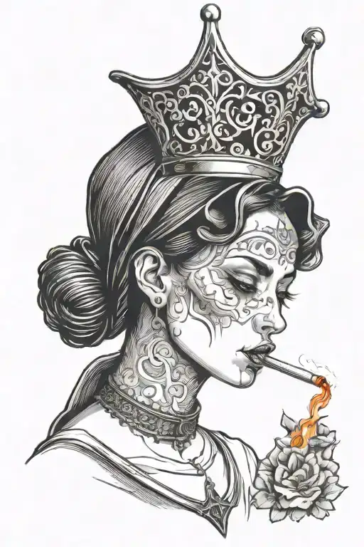 young beautiful nun smoking a cigarette in her teeth tattoo design idea