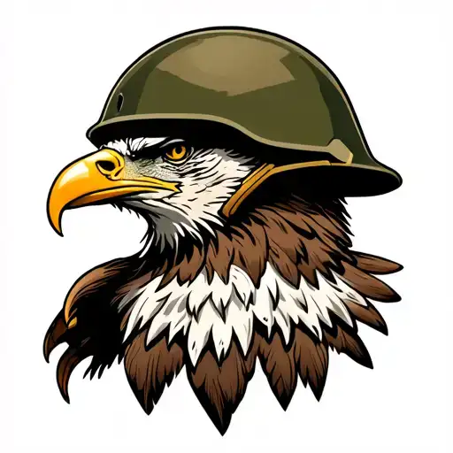 US Army Infantry helmet merging with a majestic bald eagle tattoo design idea