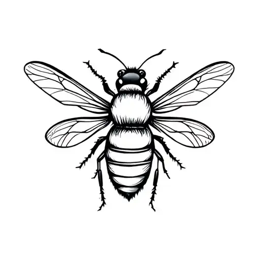 minimalist, abstract tattoo of a bee with fine continuous lines, designed to be cute, feminine, decorated with stars tattoo design idea