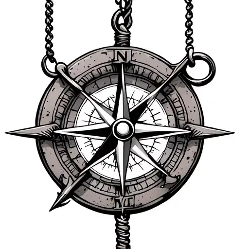 compass and anchor hanging tattoo design idea