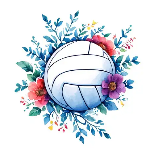 A volleyball made of intertwined flowers and vines tattoo design idea