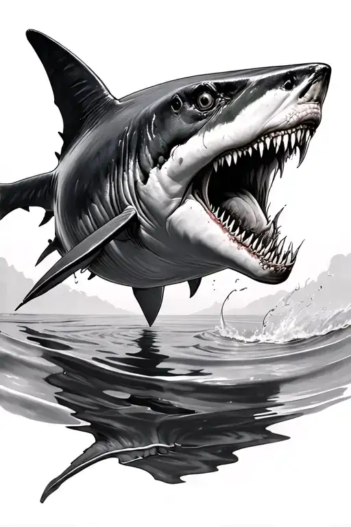 realistic zombie shark swimming black and white tattoo design idea