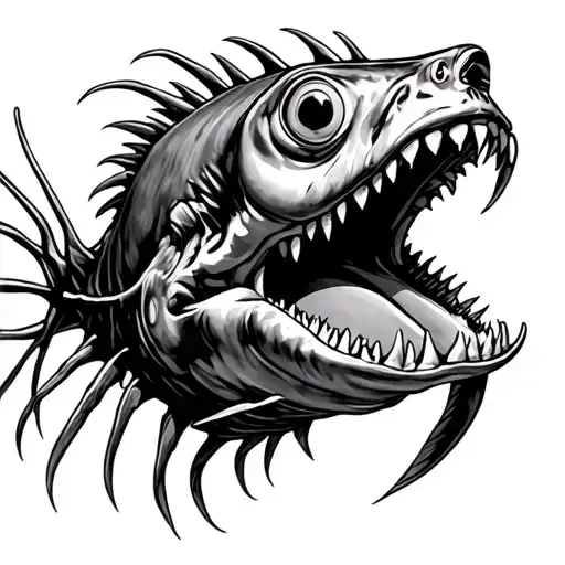angler fish mouth open tattoo design idea