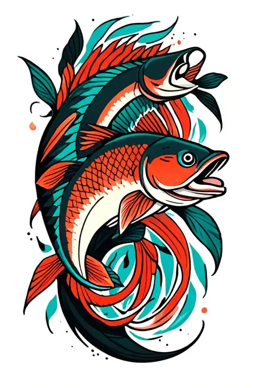 Blueblack left forearm sleeve with a salmon and redgreen right forearm sleeve with a pike tattoo design idea