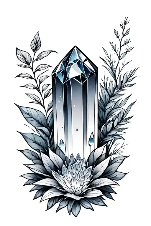 crystals and plants tattoo design idea