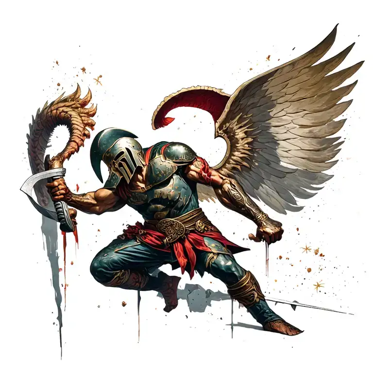 spartan fighting demonds tattoo design idea