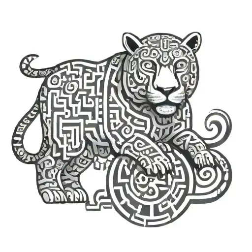 Mayan Jaguar maze patterns inside include Mayan mol zodiac sign tattoo design idea