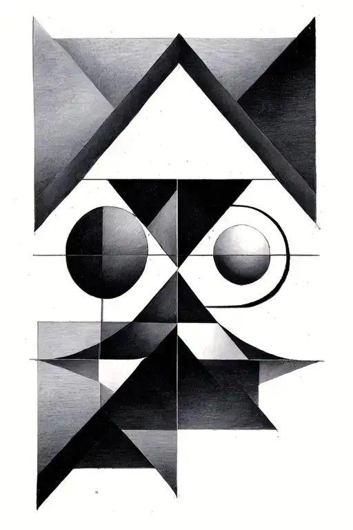 A geometric tattoo with a triangle, a circle, and a square, beautifully interwoven as if they are passing through each o tattoo design idea