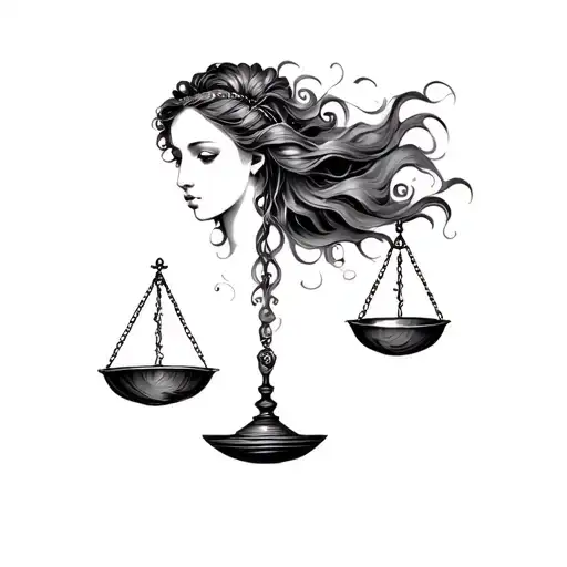 Libra scale Aquarius waves flowing hair swimming alongside tattoo design idea