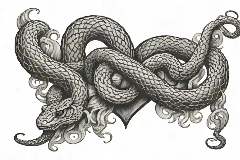 snake coiling, heart, smoke swirling tattoo design idea