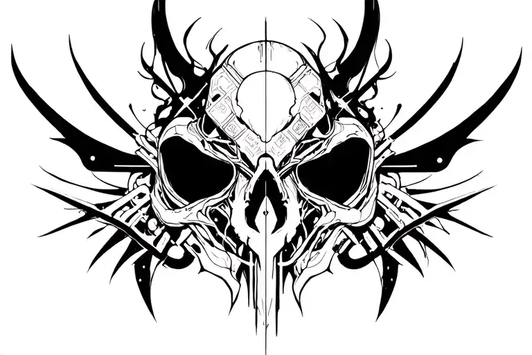 I want a tattoo for my upper back, cyber sigilism style. tattoo design idea