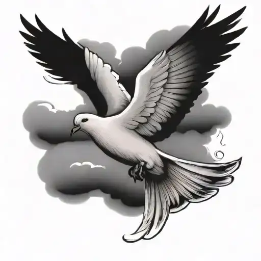 Lonely dove flying in the air tattoo design idea