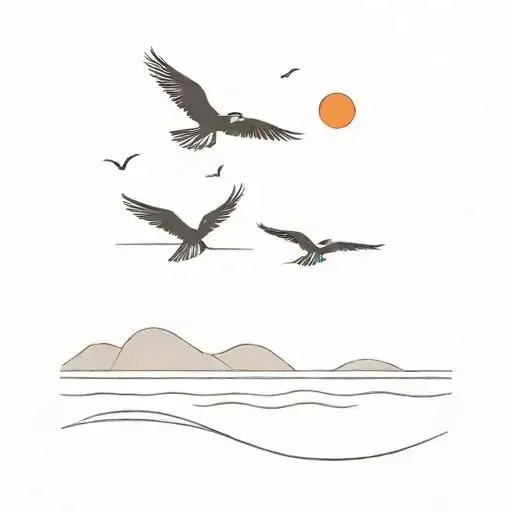 two birds flying over a beach sunset tattoo design idea