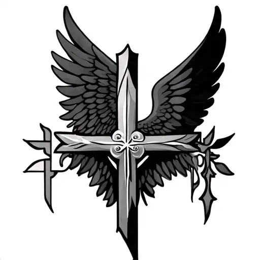 cross and wings tattoo design idea