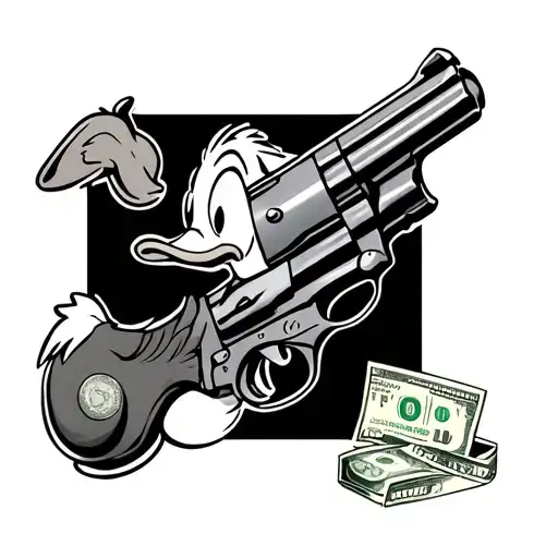 Donald Duck gun money tattoo design idea