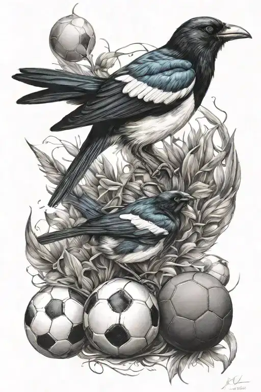 magpie and football  tattoo design idea